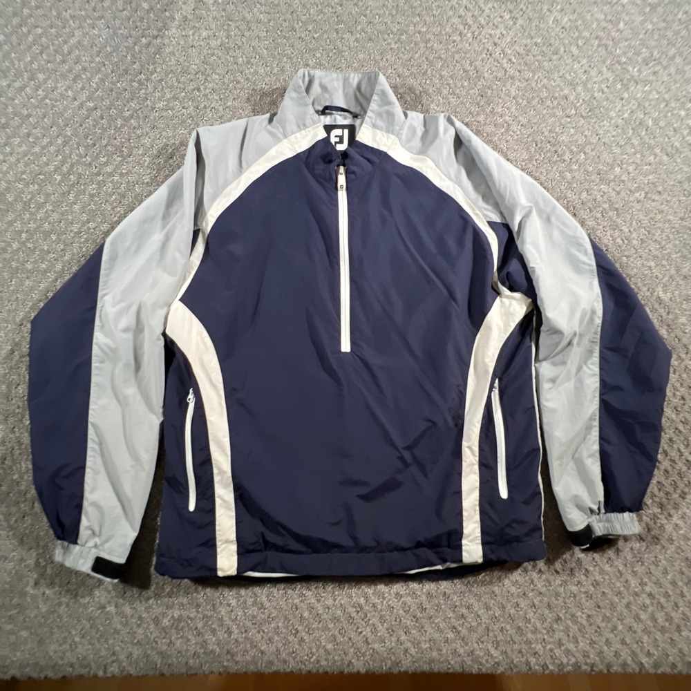 FootJoy Golf Windbreaker Mens Medium Navy Grey Quarter Zip Pullover Jacket